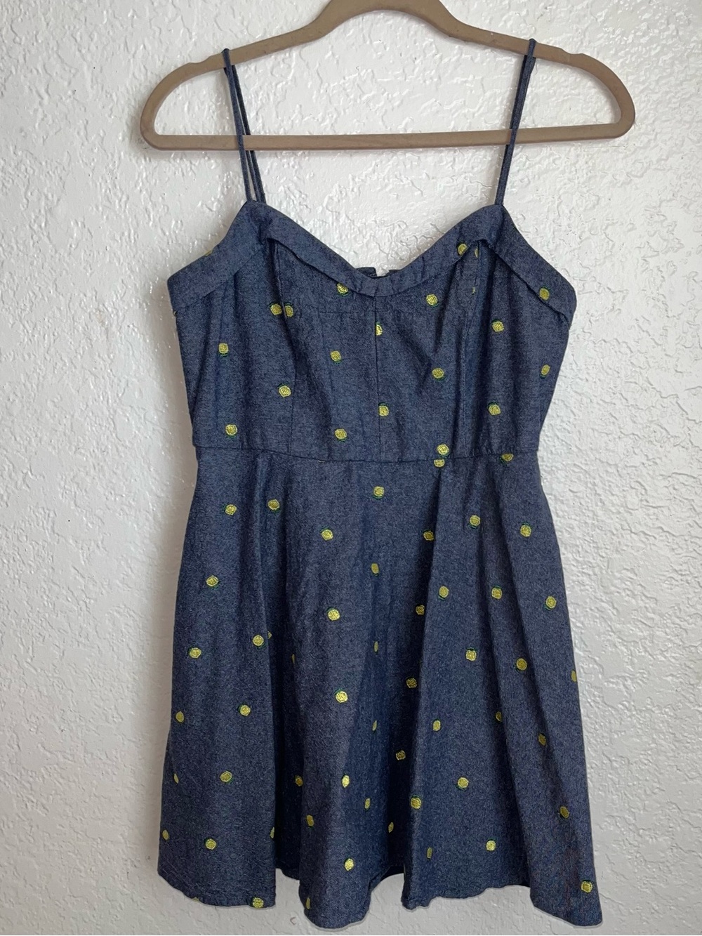 Audrey Parks x francescas denim lemon print strap babydoll dress size medium